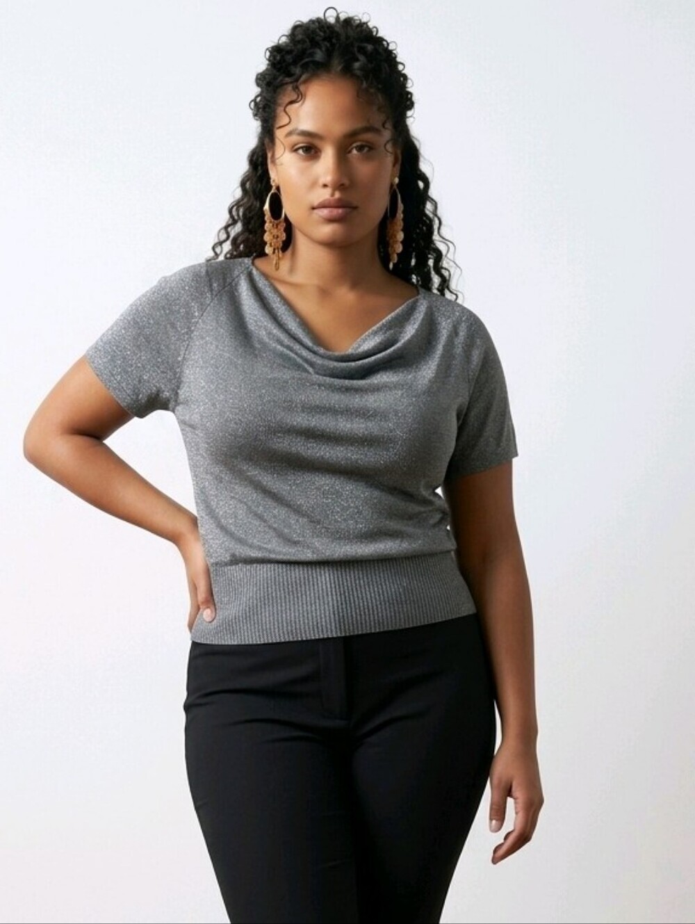 NWT Lane Bryant Metallic Gray Cowl Neck Short Sleeve Sweater Sz 18/20